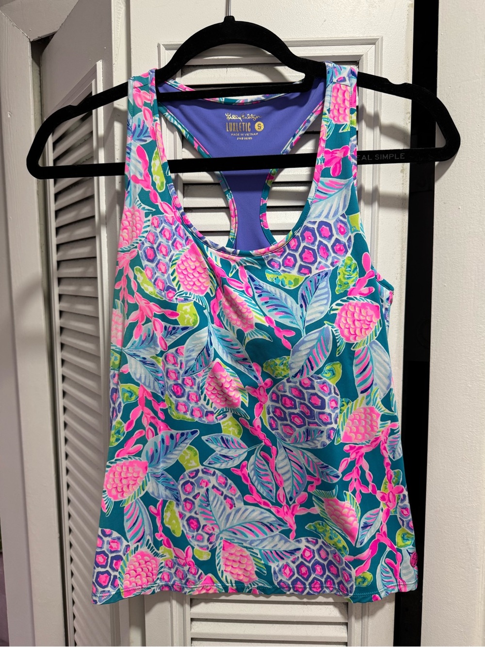 Lilly Pulitzer Teal Pink Tropical Racerback Luxletic Tank